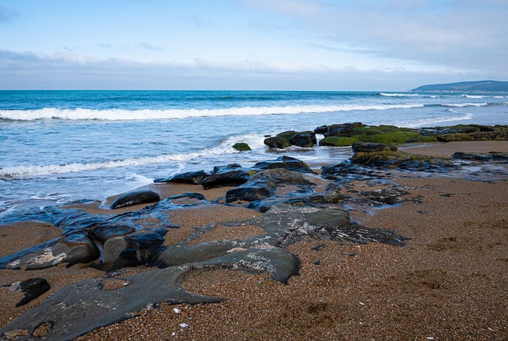 oil spill effect on a sea beach